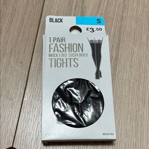 Primark Black Mock Lace suspender Tights Sz S made in Italy /VTG  NWT